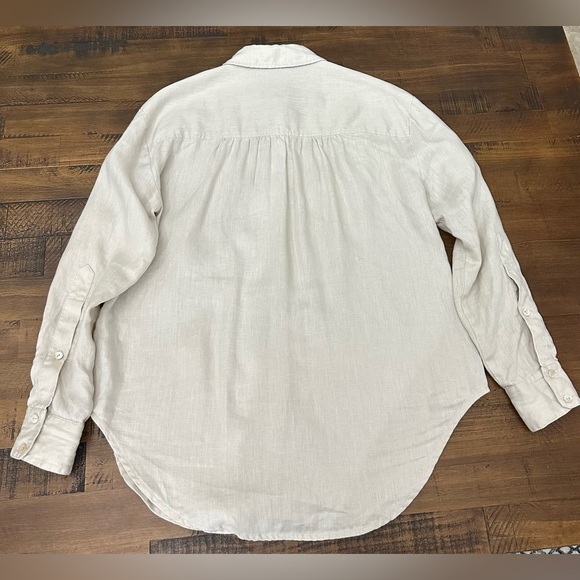 Trina Turk Out of the office Unwind 100% Linen Shirt Size M Flax Beige Color - Picture 3 of 8